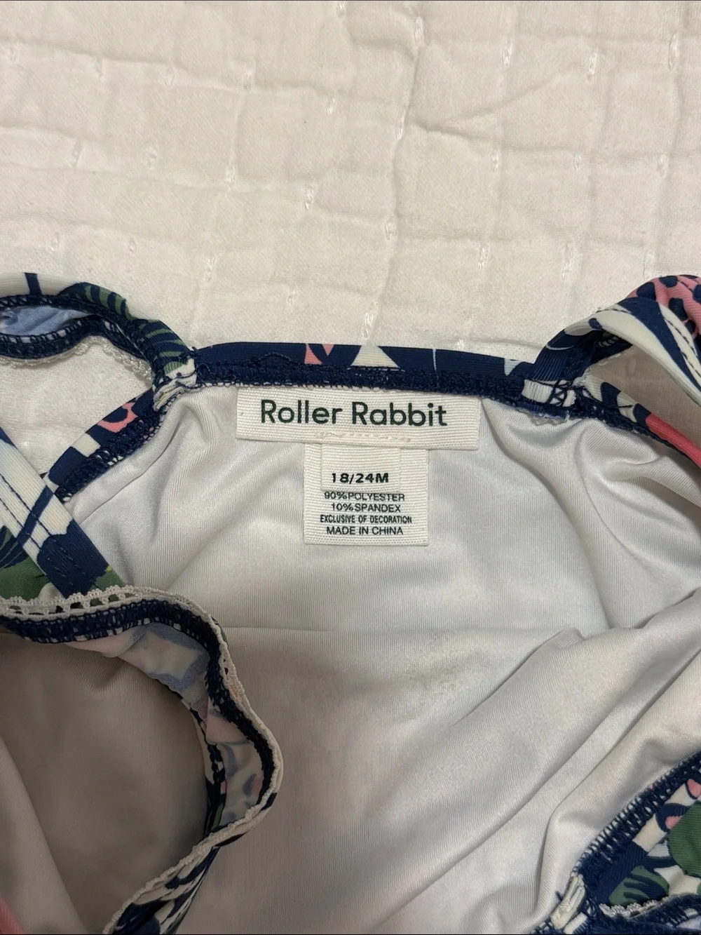 Roller Rabbit Navy Floral One-Piece Swimsuit with Pink & Yellow Flowers 18-24m